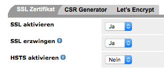 Bildschirmfoto KASSserver SSL-Konfiguration