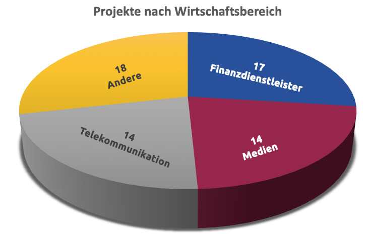 Tortendiagramm der Projekte aufgeteilt nach Wirtschafts-Sektor